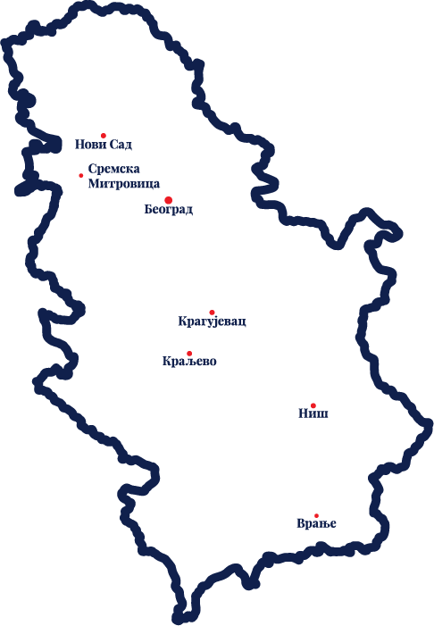 Мапа Србије - Градови локације изградње